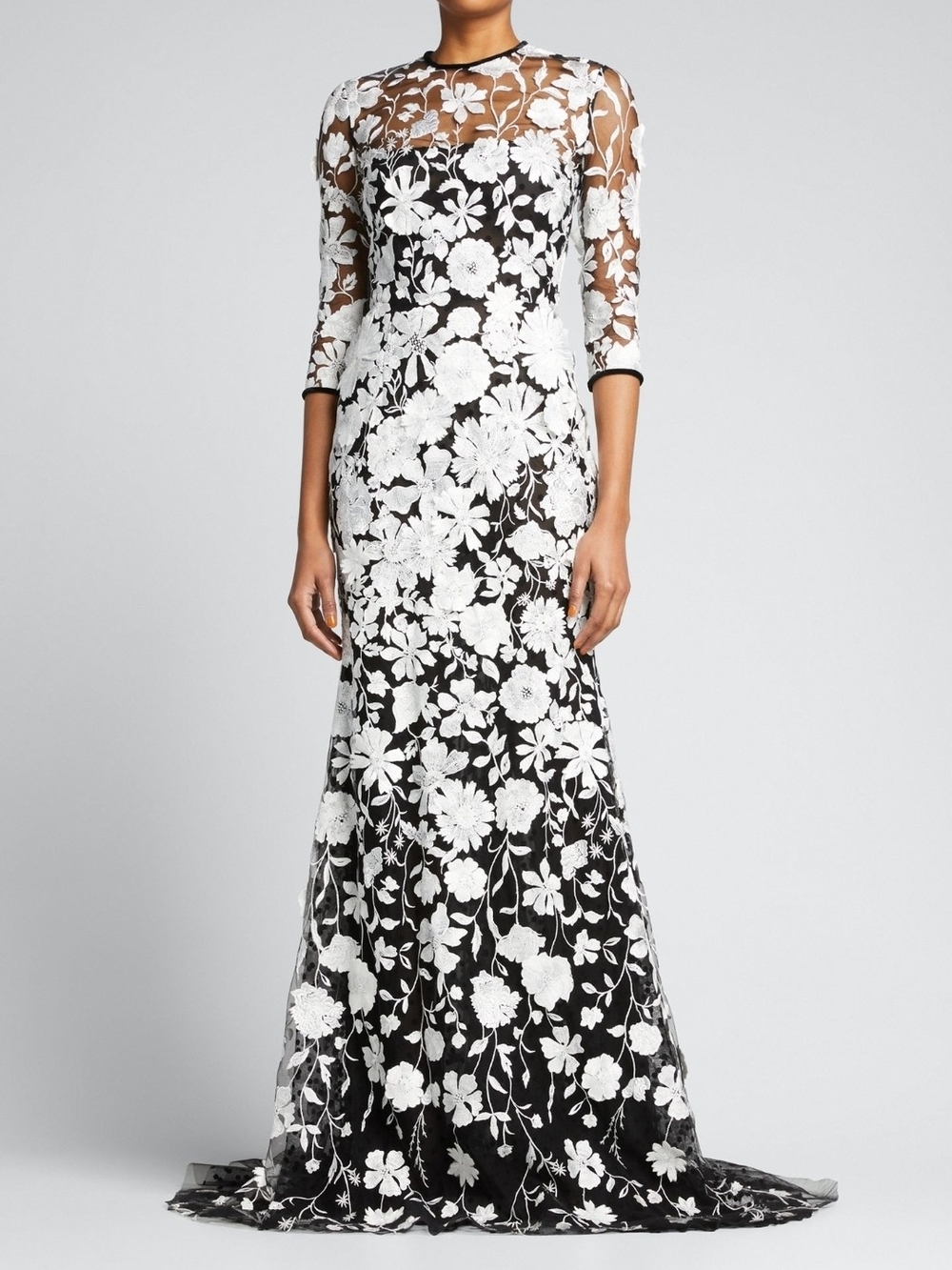 Naeem Khan floral embroidered polka-dot lace gown in black and white NWT size 10